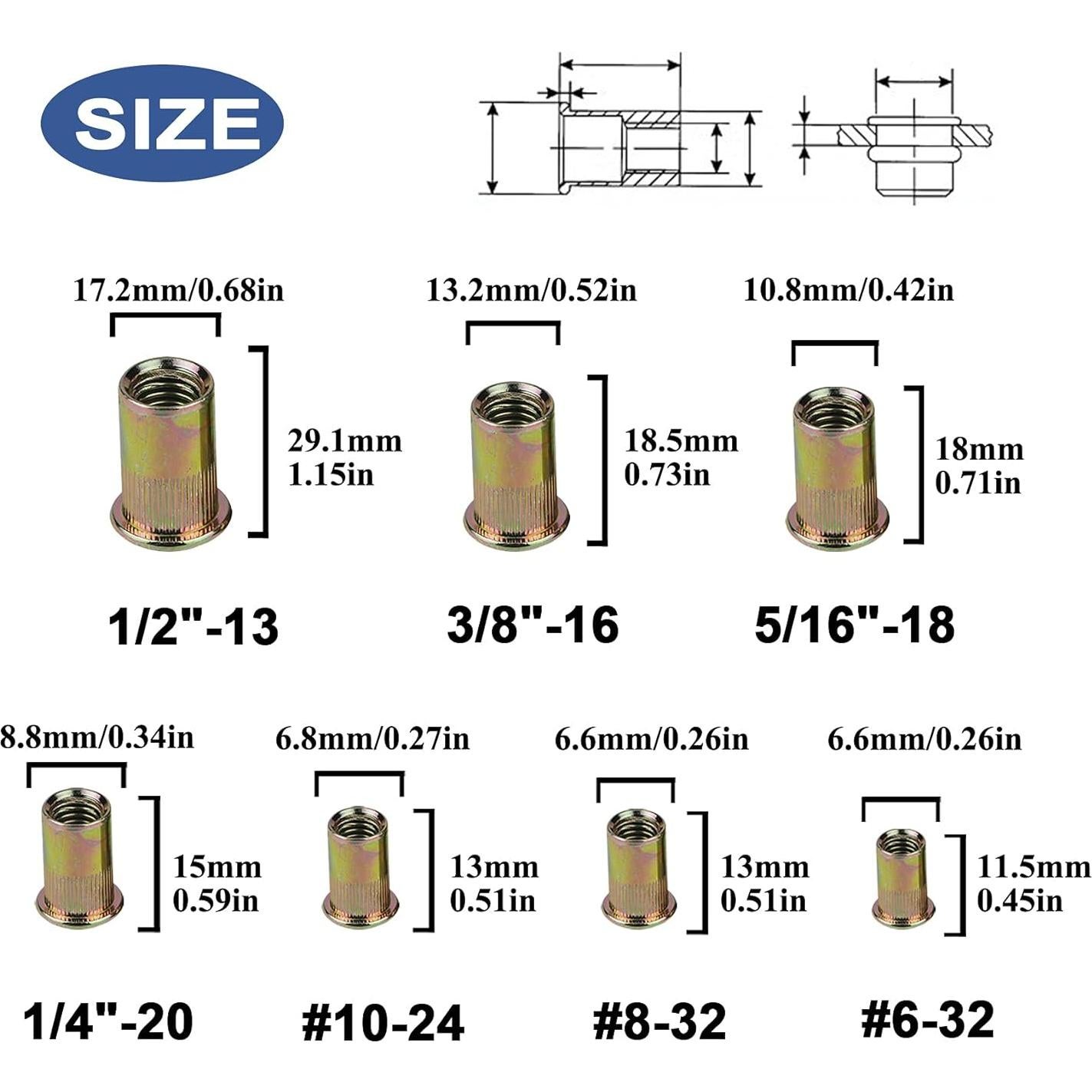 Kit de 860 Tuercas Remachadas TR TOOLROCK SAE UNC 6#-32 a 1/2"