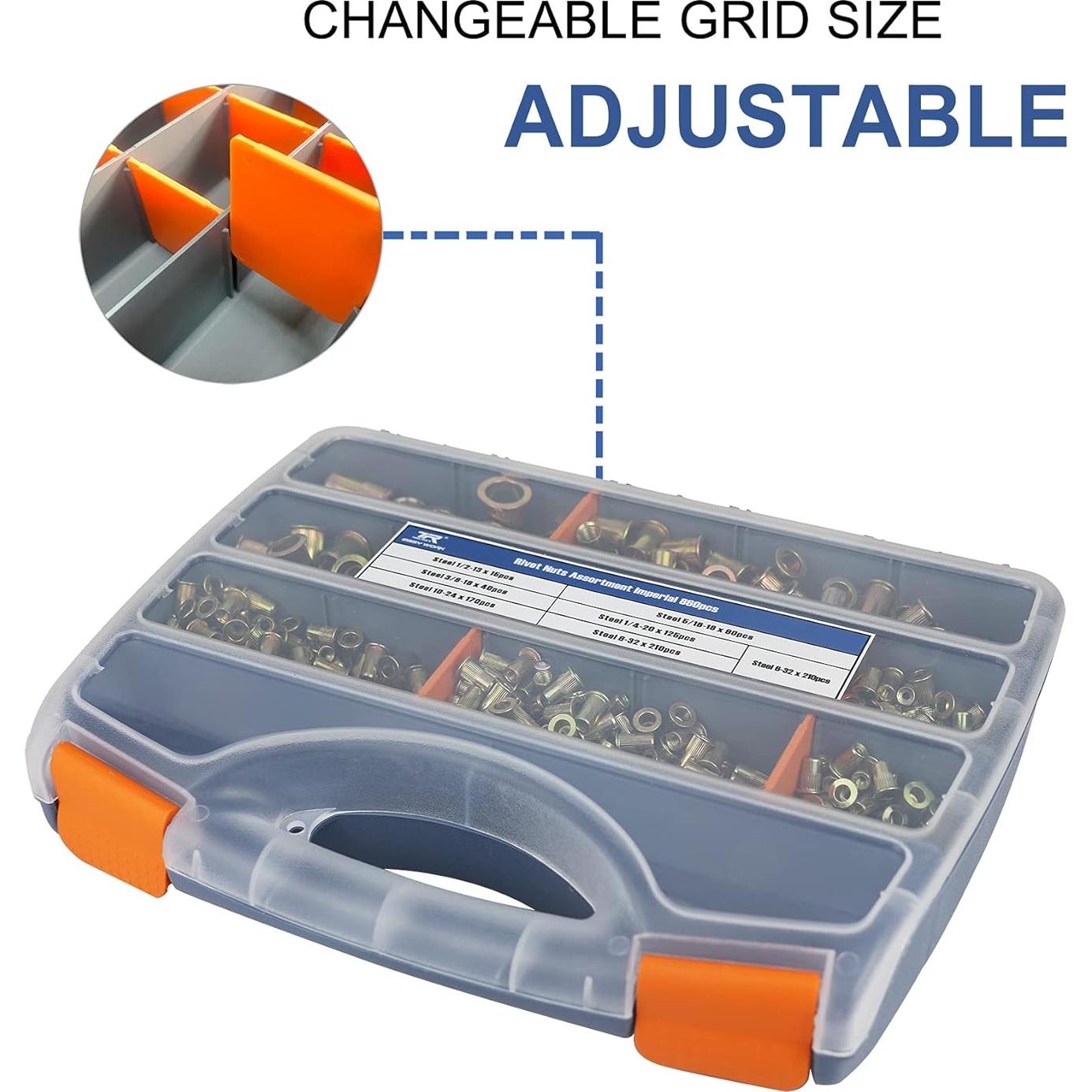 Kit de 860 Tuercas Remachadas TR TOOLROCK SAE UNC 6#-32 a 1/2"