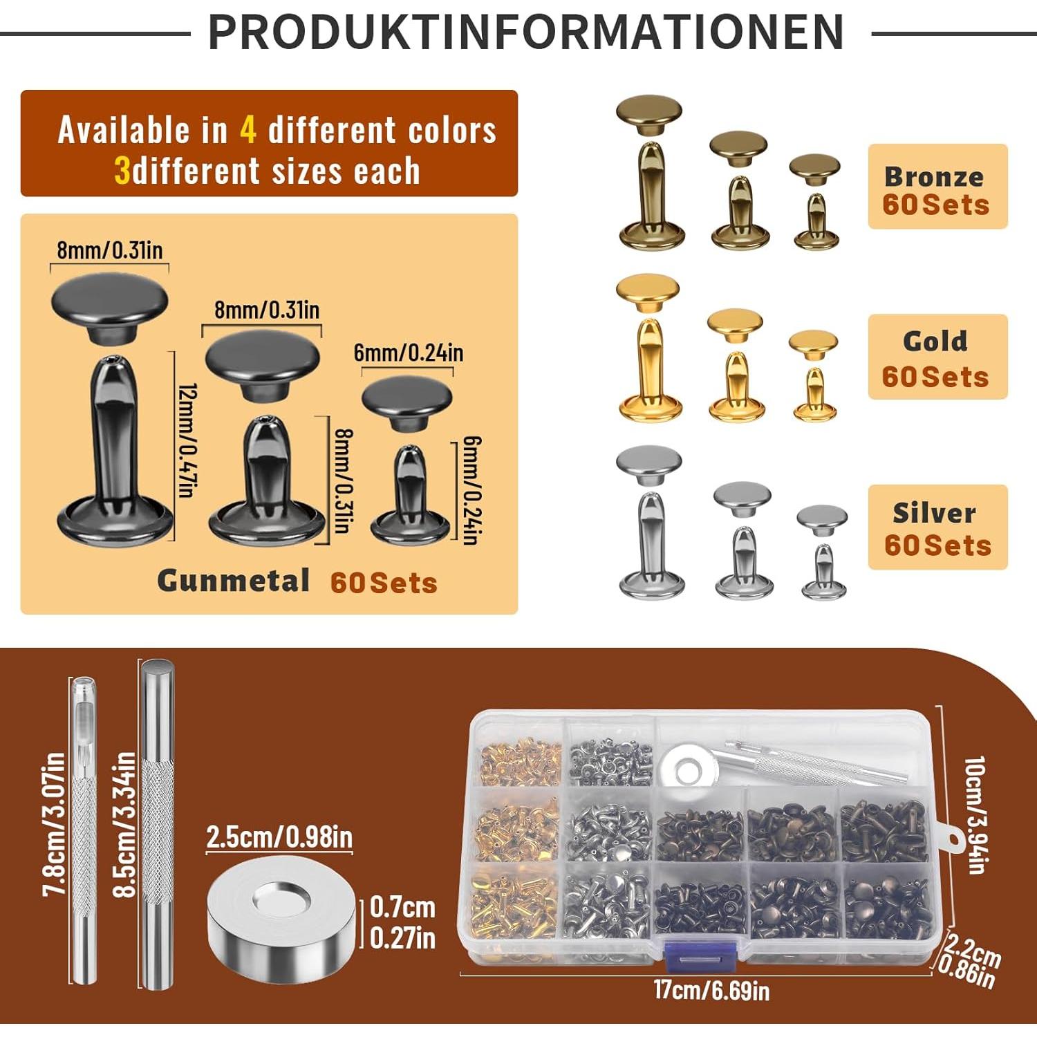 Juego de Remaches de Cuero DIUDUS 240 Piezas 4 Colores