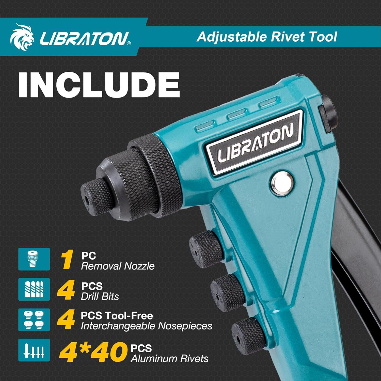 Pistola de Remaches LIBRATON con 160 Remaches y 4 Boquillas