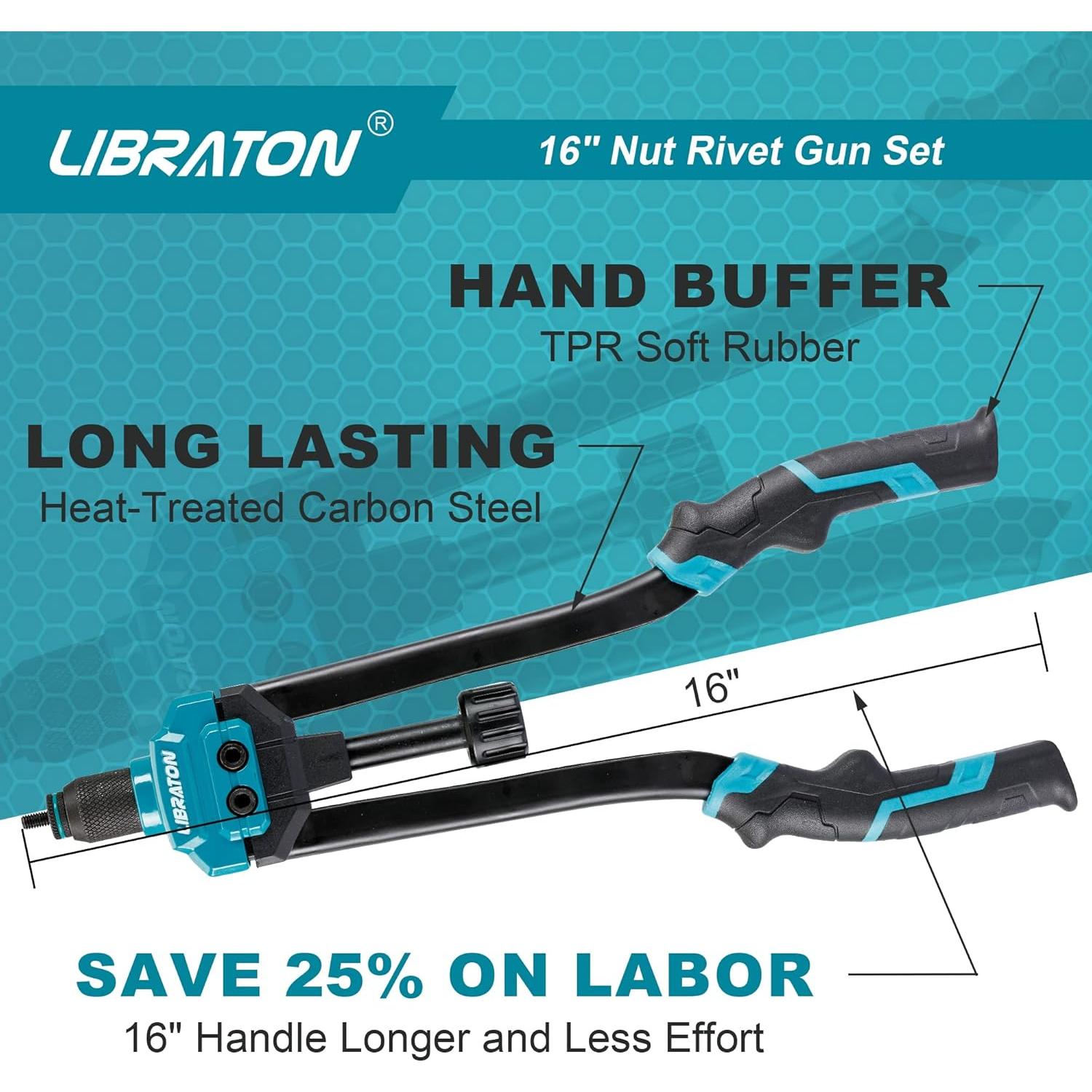 Herramienta de Tuerca Remachada LIBRATON 16" con 110 Tuercas y Estuche