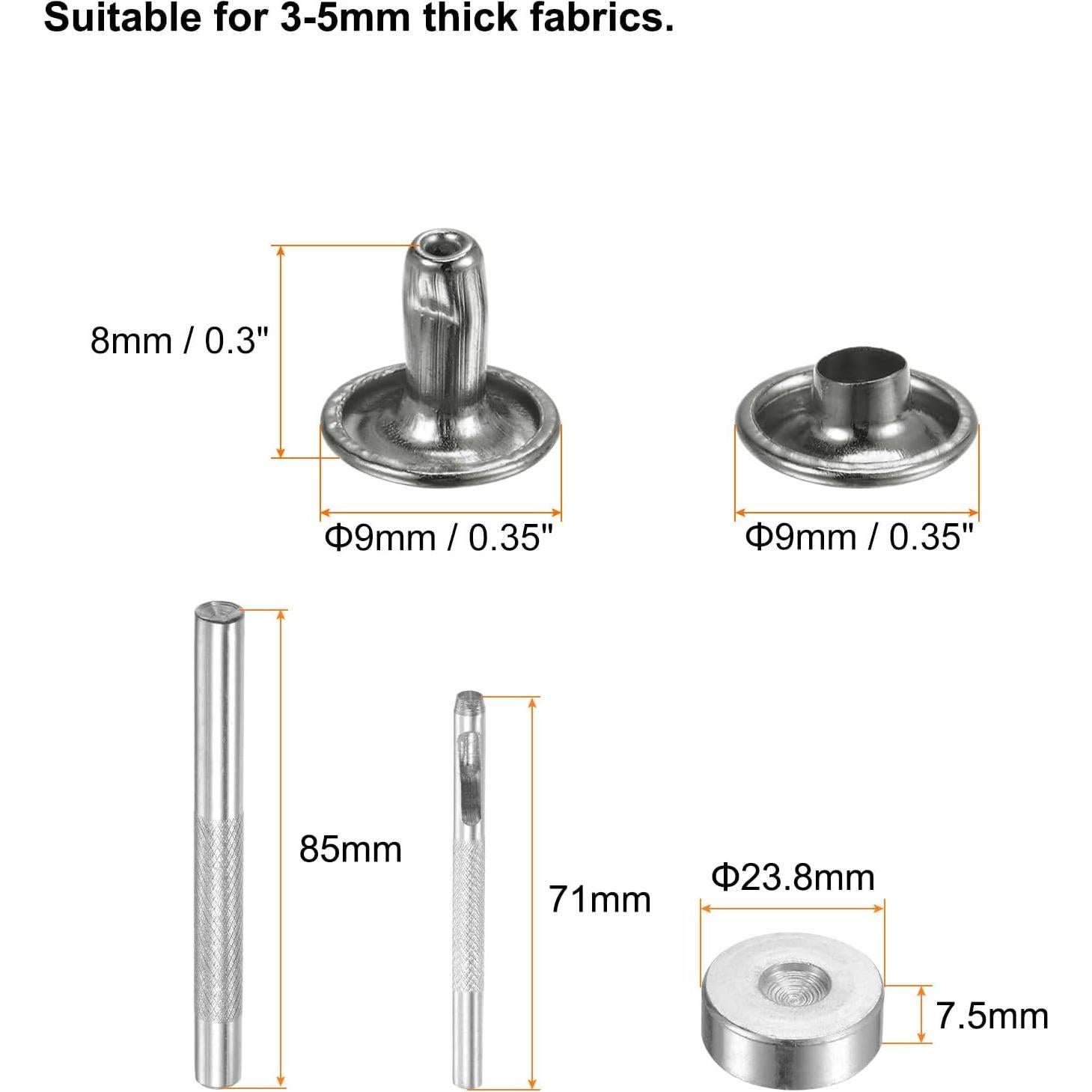 Kit de 200 Remaches de Cuero HARFINGTON 9mm x 8mm Gunmetal