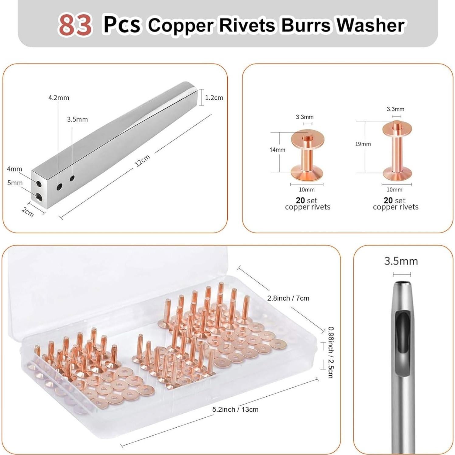 Kit de Remaches de Cobre CERECO 83 Piezas para Cuero DIY