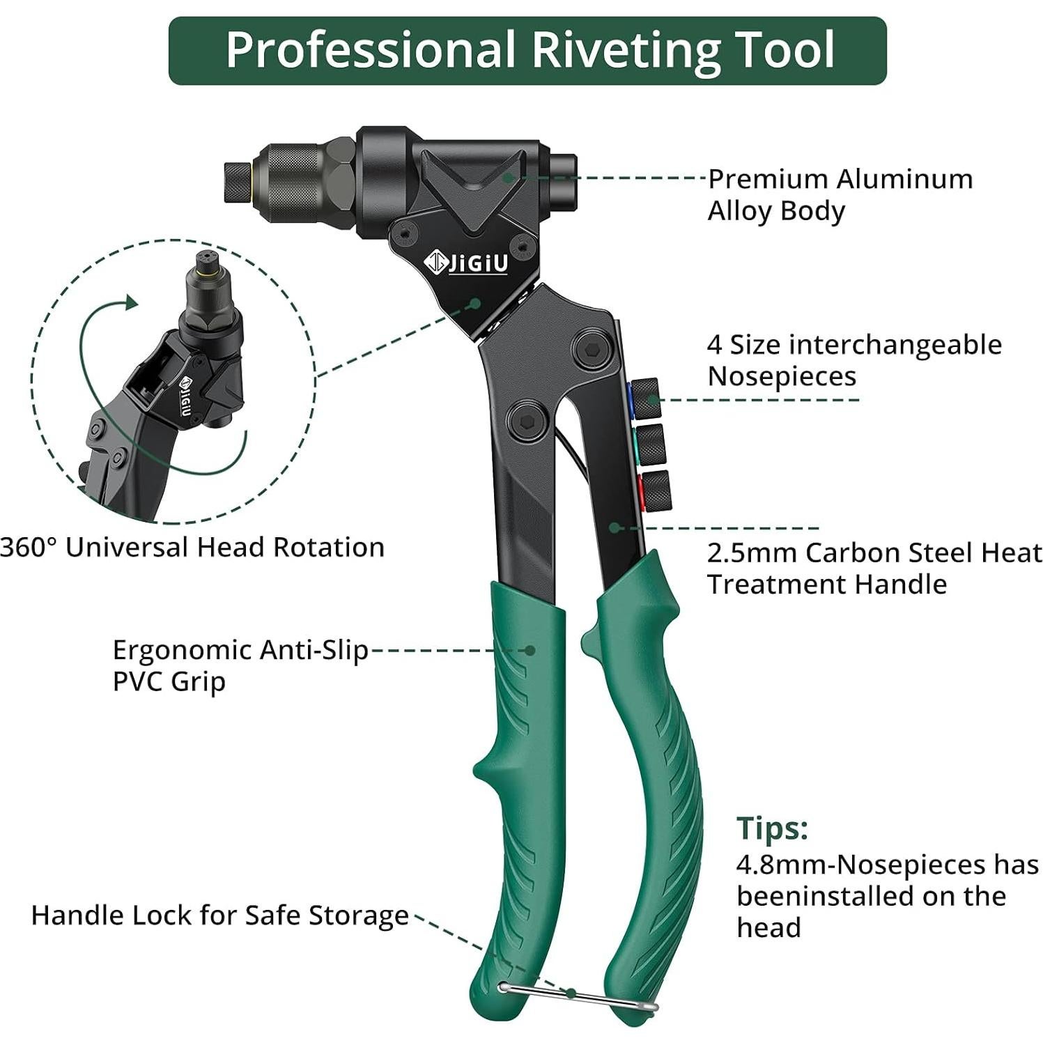 JiGiU Herramienta Remachadora 3 en 1 con 40 Remaches y Tuercas
