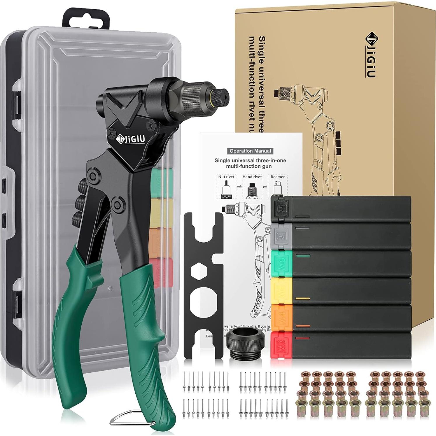 JiGiU Herramienta Remachadora 3 en 1 con 40 Remaches y Tuercas