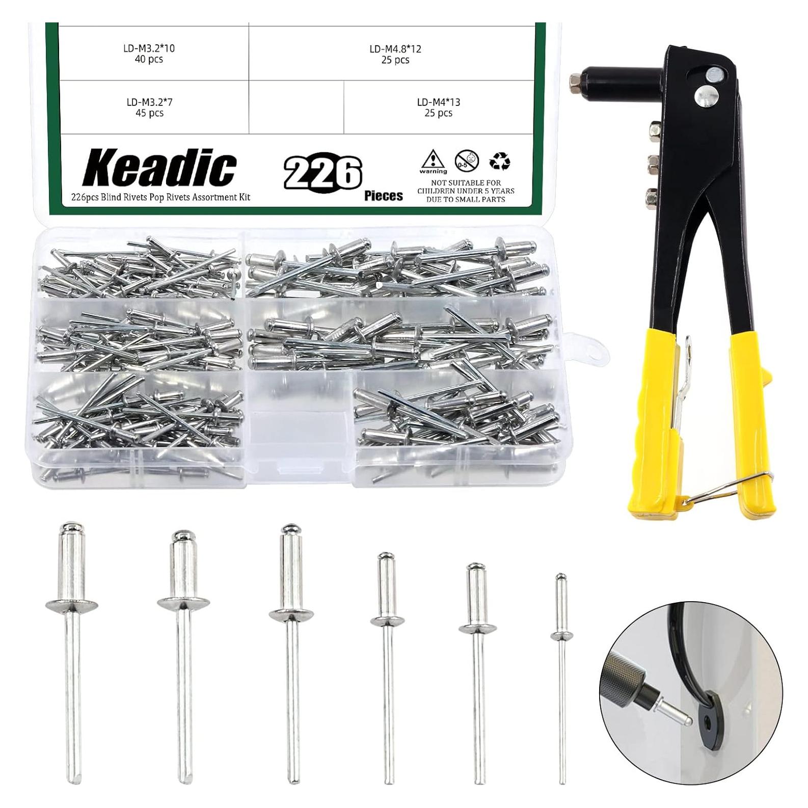 Remachadora Manual Keadic con 226 Piezas de Remaches Ciegos