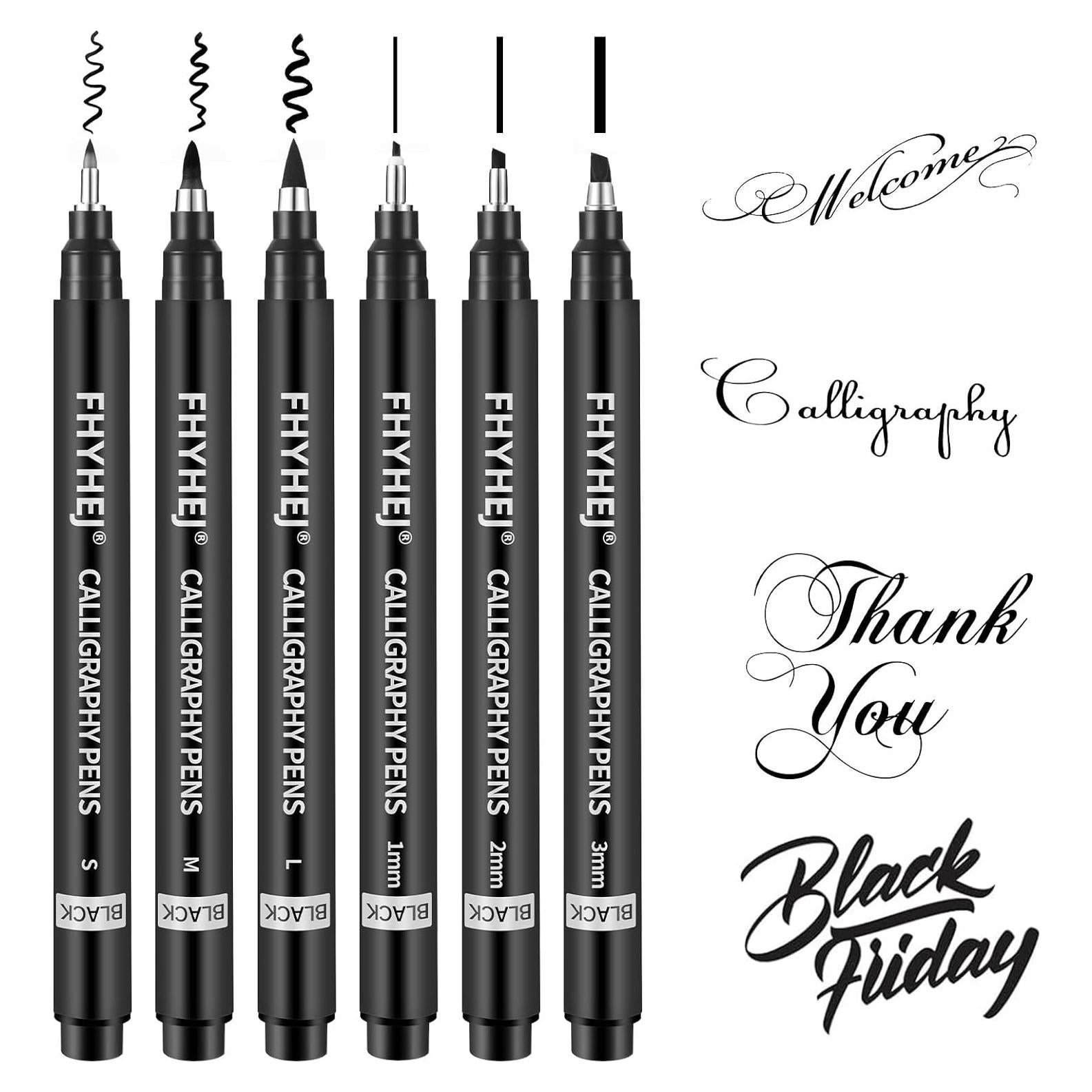 Set de Plumas de Caligrafía Fhyhej - 6 Tamaños, Tinta Negra