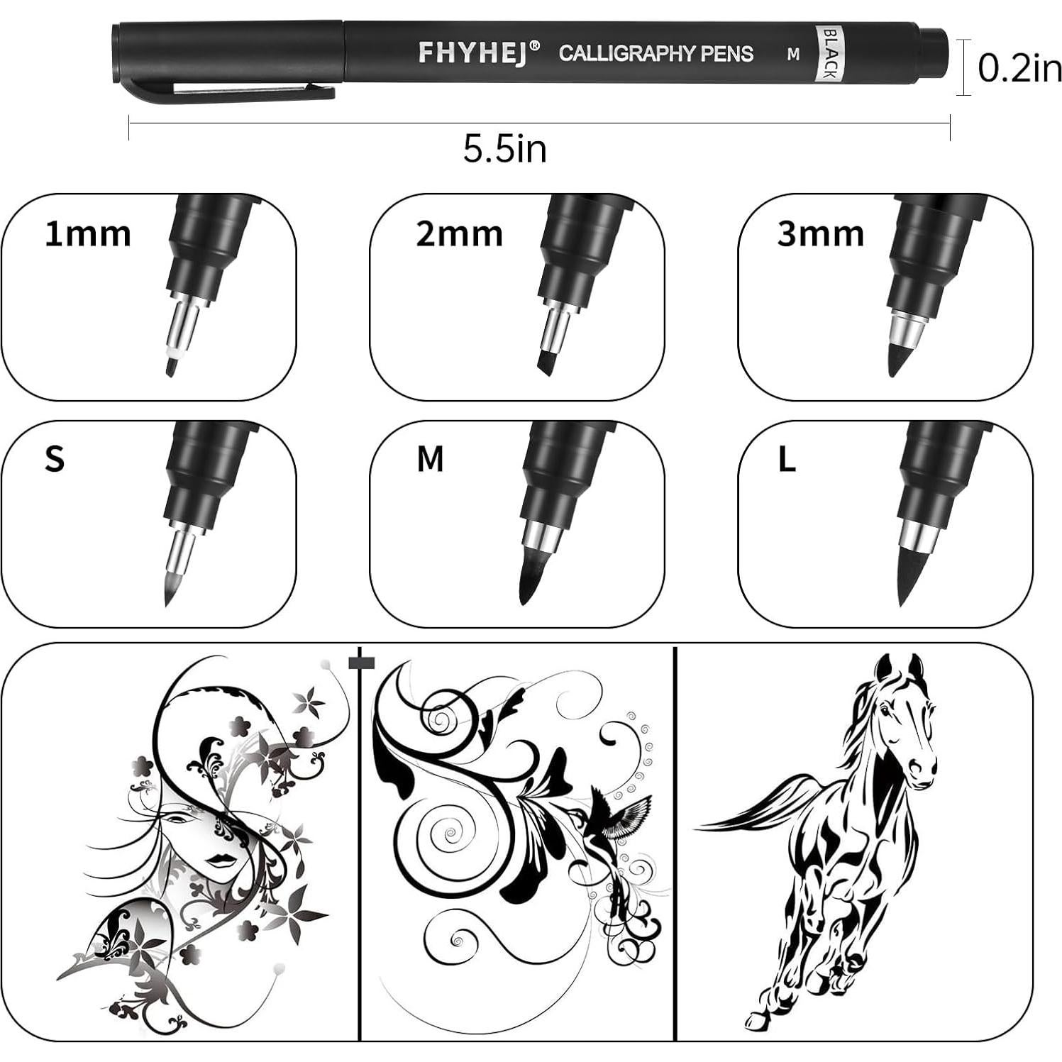 Set de Plumas de Caligrafía Fhyhej - 6 Tamaños, Tinta Negra