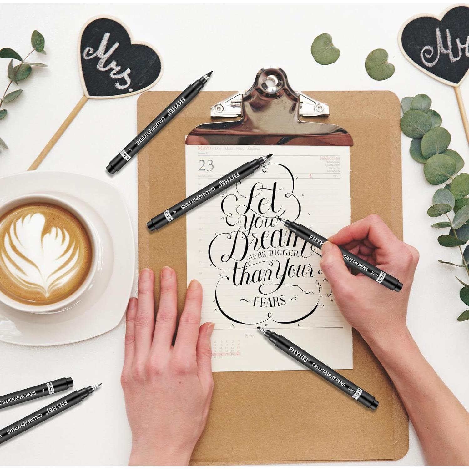 Set de Plumas de Caligrafía Fhyhej - 6 Tamaños, Tinta Negra