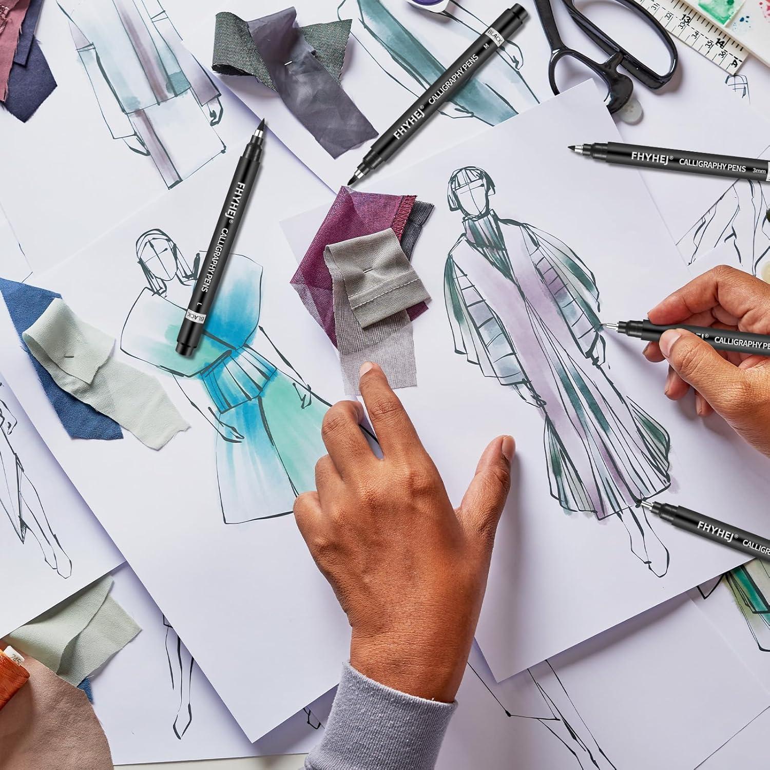 Set de Plumas de Caligrafía Fhyhej - 6 Tamaños, Tinta Negra