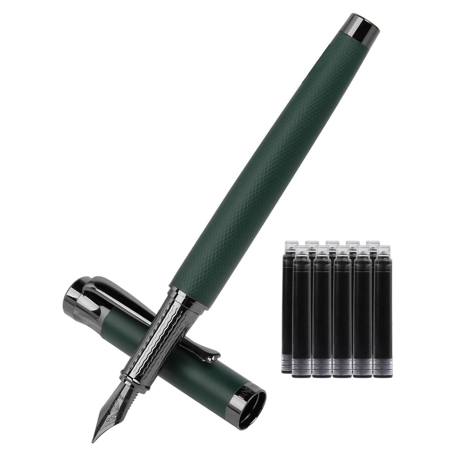 Pluma Fuente Bociyer Verde de Lujo con 10 Cartuchos de Tinta