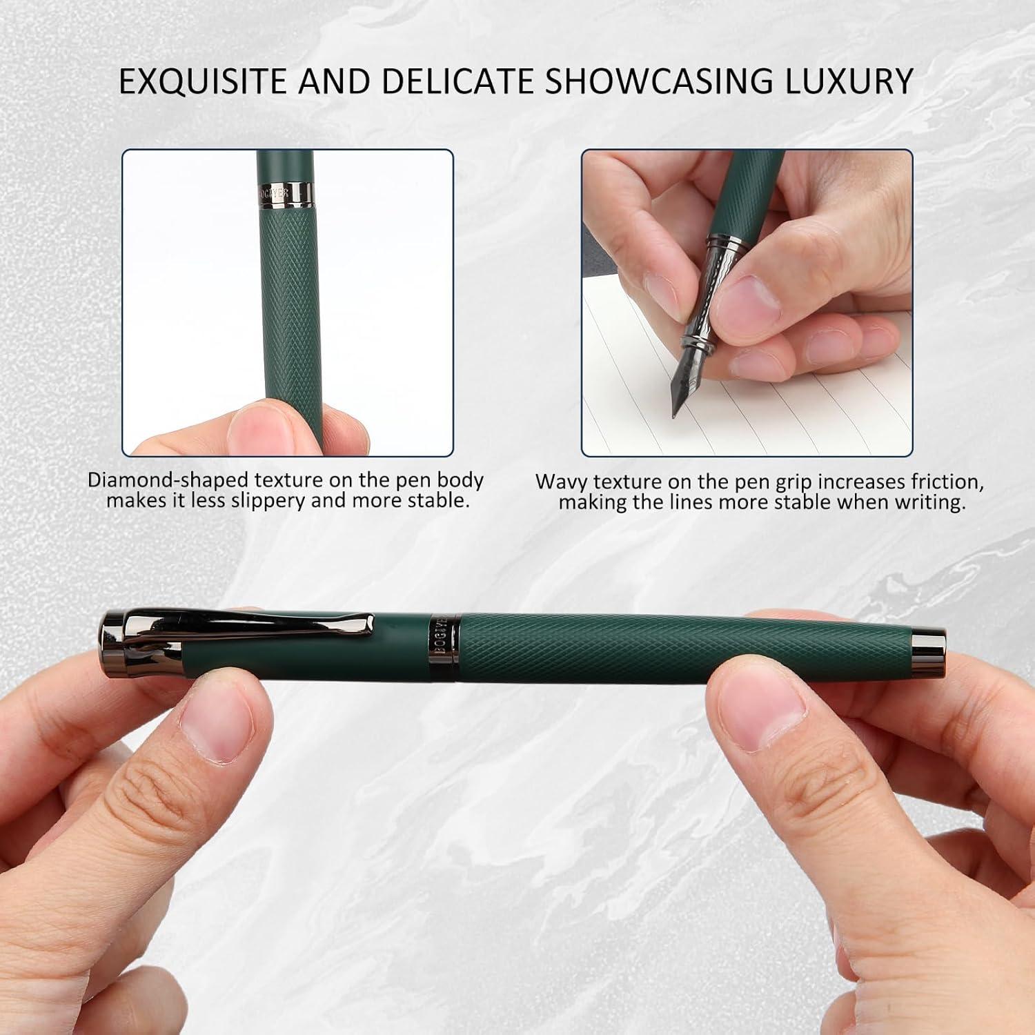 Pluma Fuente Bociyer Verde de Lujo con 10 Cartuchos de Tinta