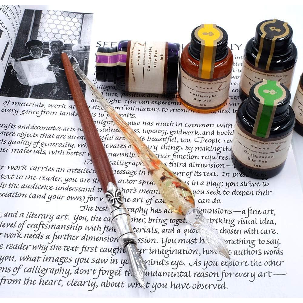 Juego de Caligrafía GC QUILL MU-02 con Plumas de Madera y Vidrio