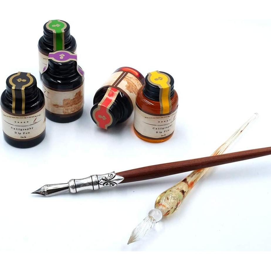 Juego de Caligrafía GC QUILL MU-02 con Plumas de Madera y Vidrio