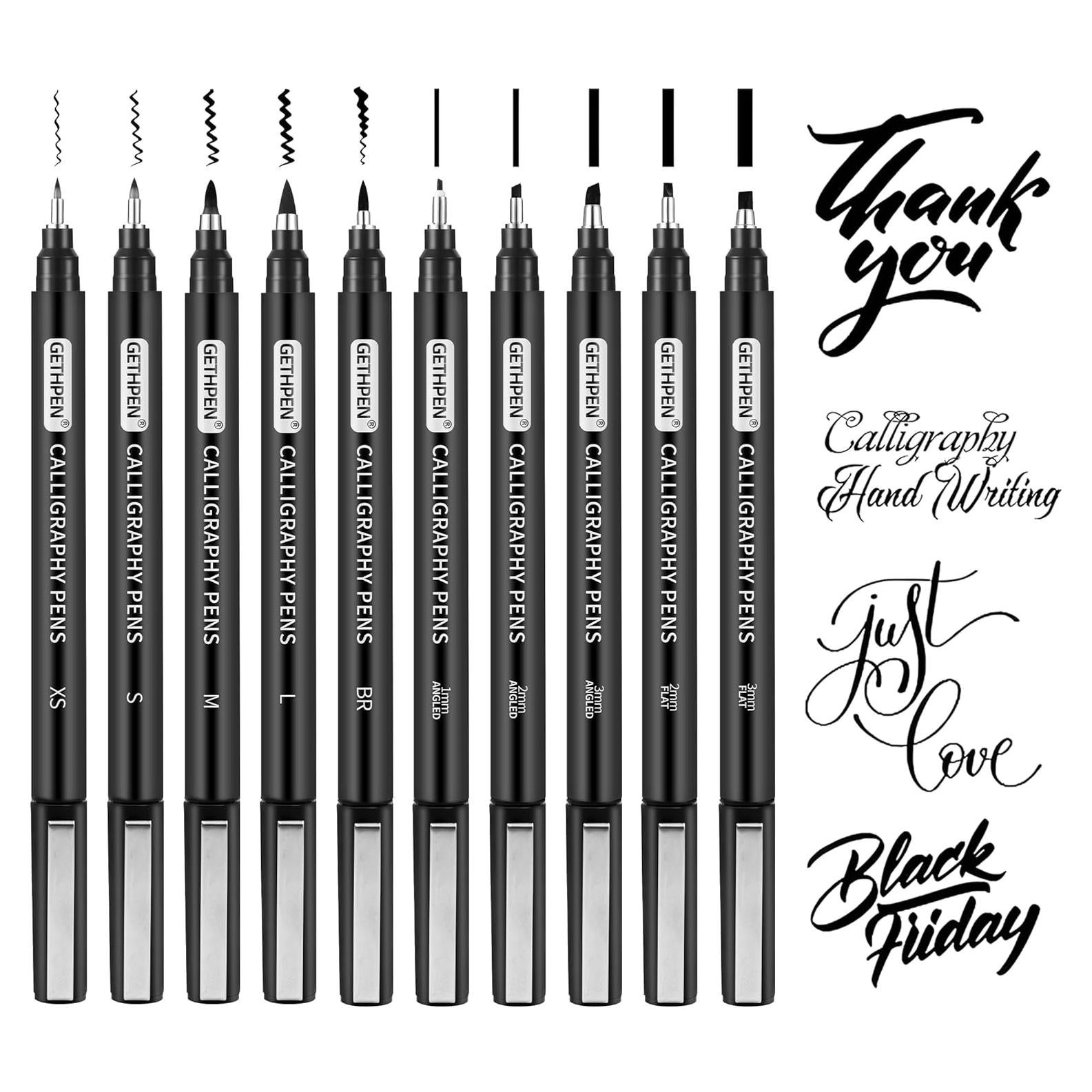 Juego de Plumas de Caligrafía GETHPEN - 10 Tamaños, Tinta Negra