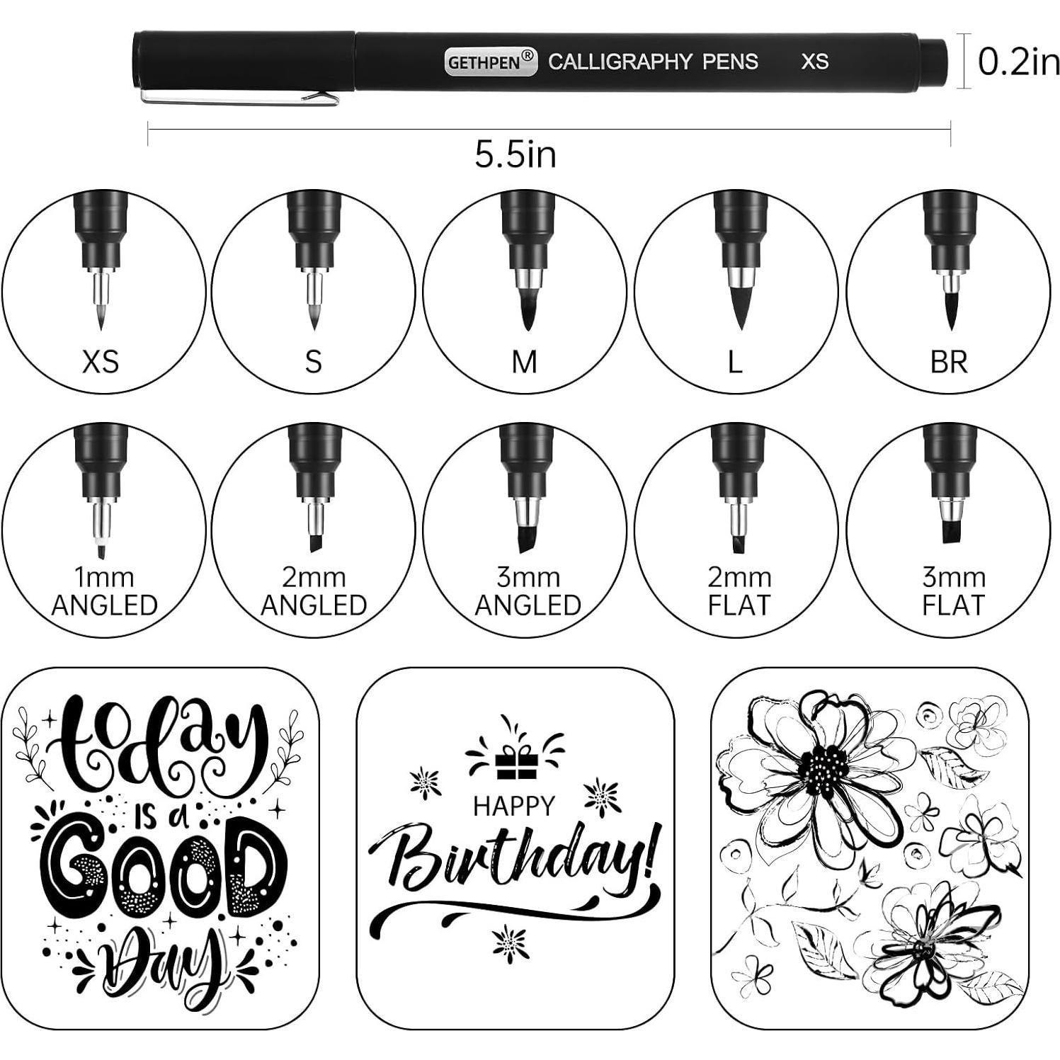 Juego de Plumas de Caligrafía GETHPEN - 10 Tamaños, Tinta Negra
