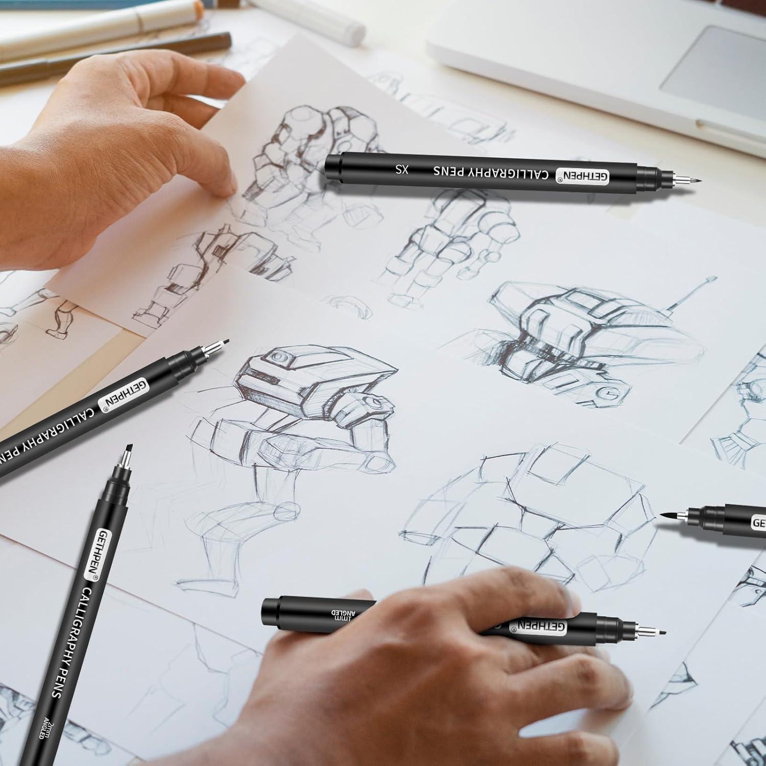 Juego de Plumas de Caligrafía GETHPEN - 10 Tamaños, Tinta Negra