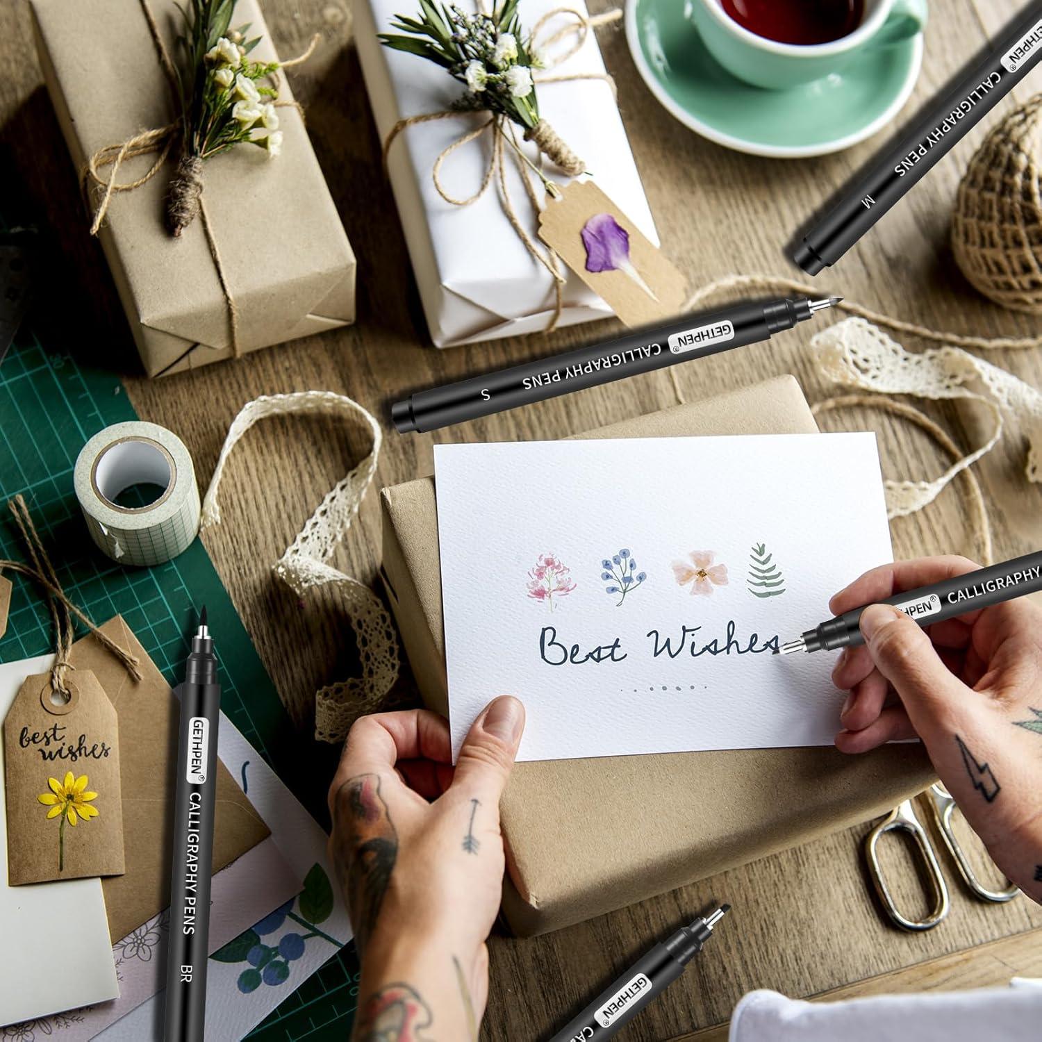 Juego de Plumas de Caligrafía GETHPEN - 10 Tamaños, Tinta Negra