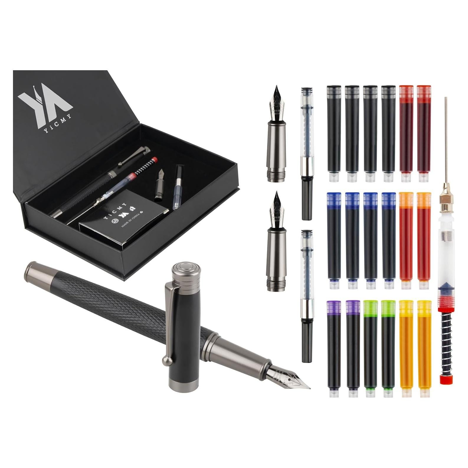 Juego de Plumas Fuente YICMY - Punta Fina y Media, 18 Cartuchos