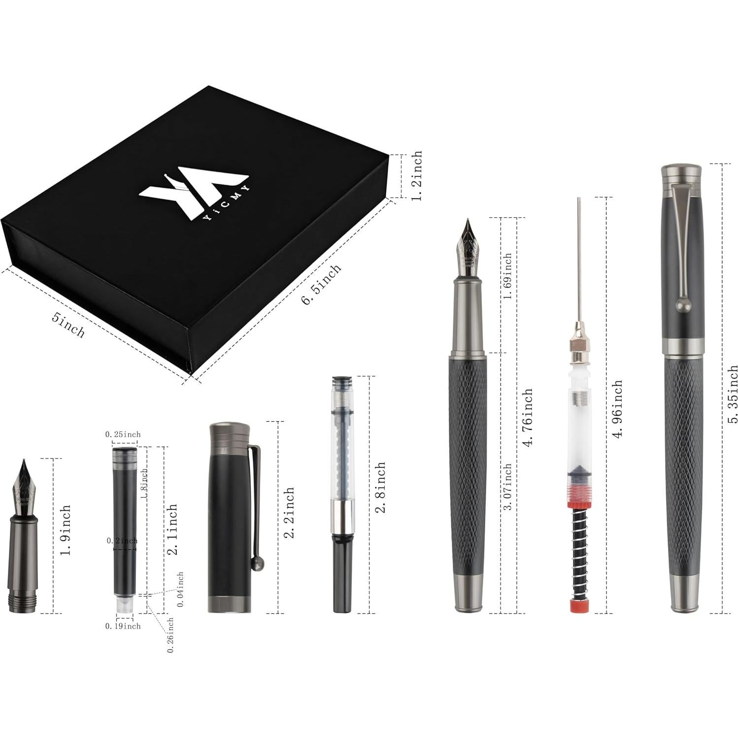 Juego de Plumas Fuente YICMY - Punta Fina y Media, 18 Cartuchos