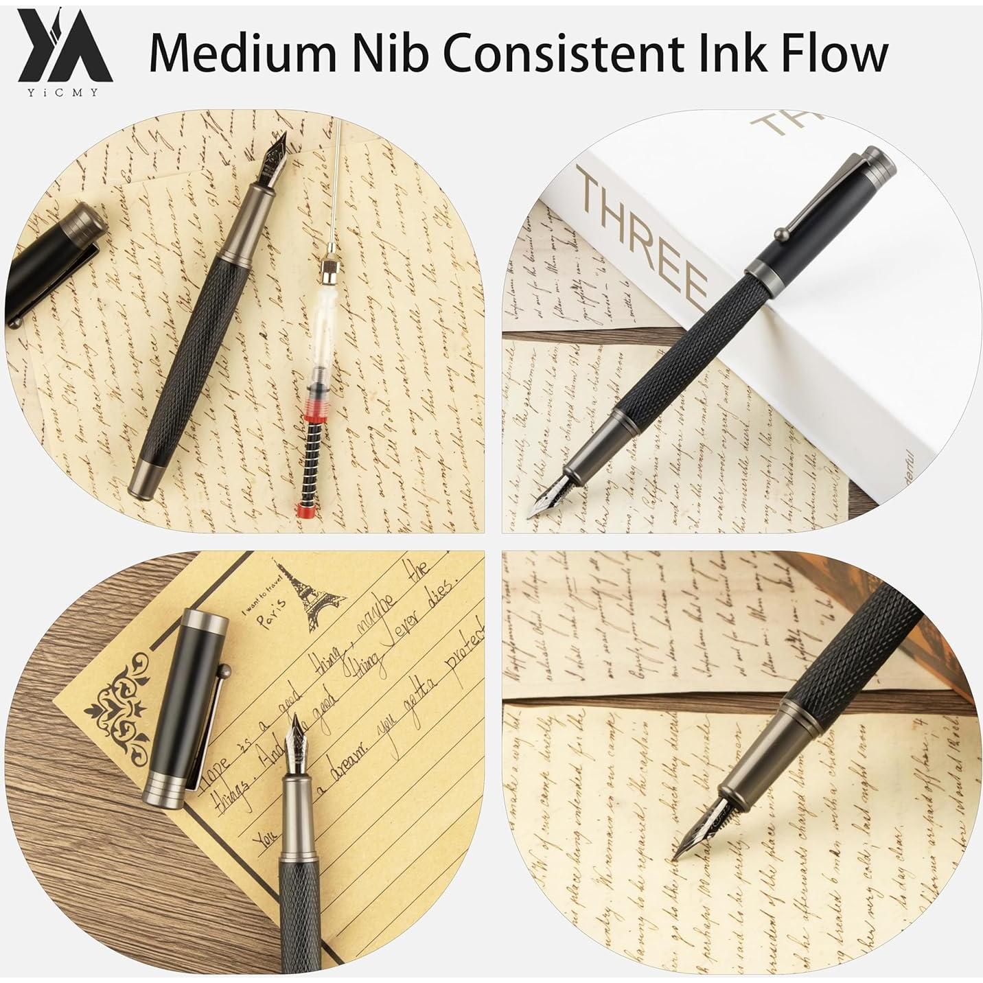 Juego de Plumas Fuente YICMY - Punta Fina y Media, 18 Cartuchos