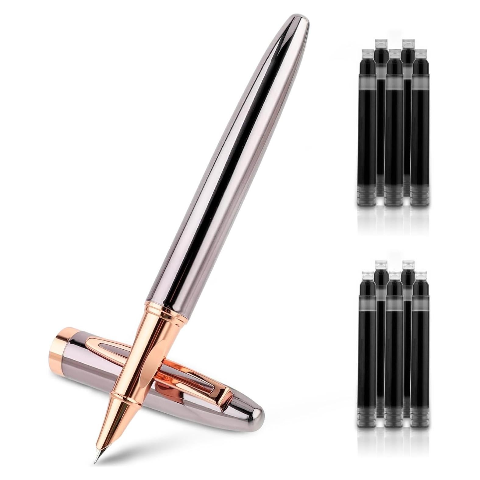 Pluma Fuente Amaxiu Gris Metal 0.38mm con 10 Cartuchos