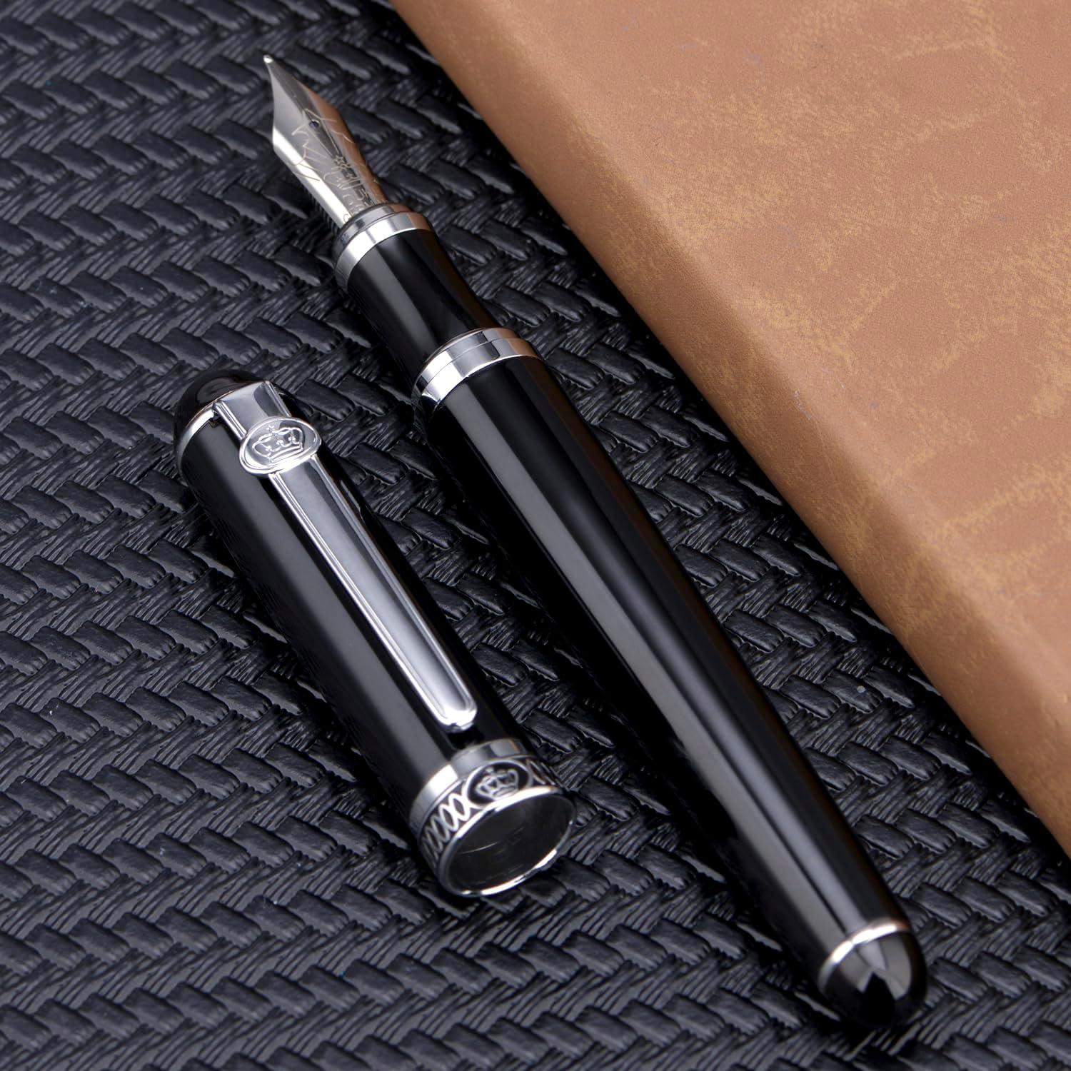 Pluma Fuente Lanxivi D2 Negra Plateada Punta Fina y Fude