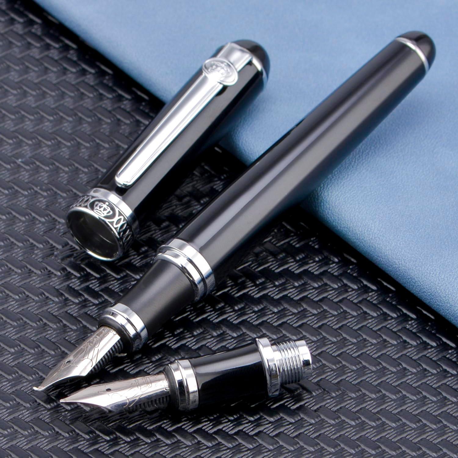 Pluma Fuente Lanxivi D2 Negra Plateada Punta Fina y Fude