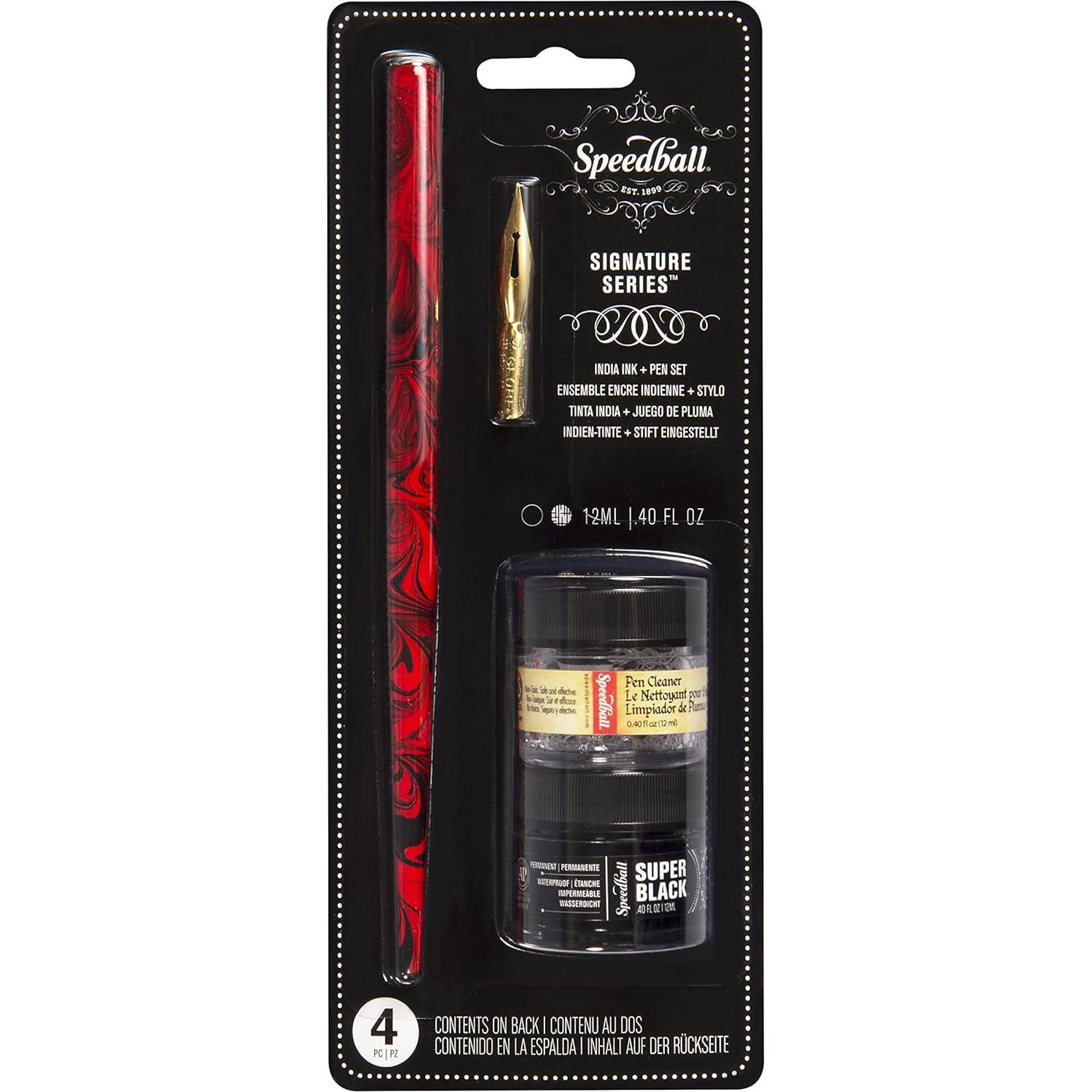 Conjunto de Pluma y Tinta India Speedball con Soporte de Mármol