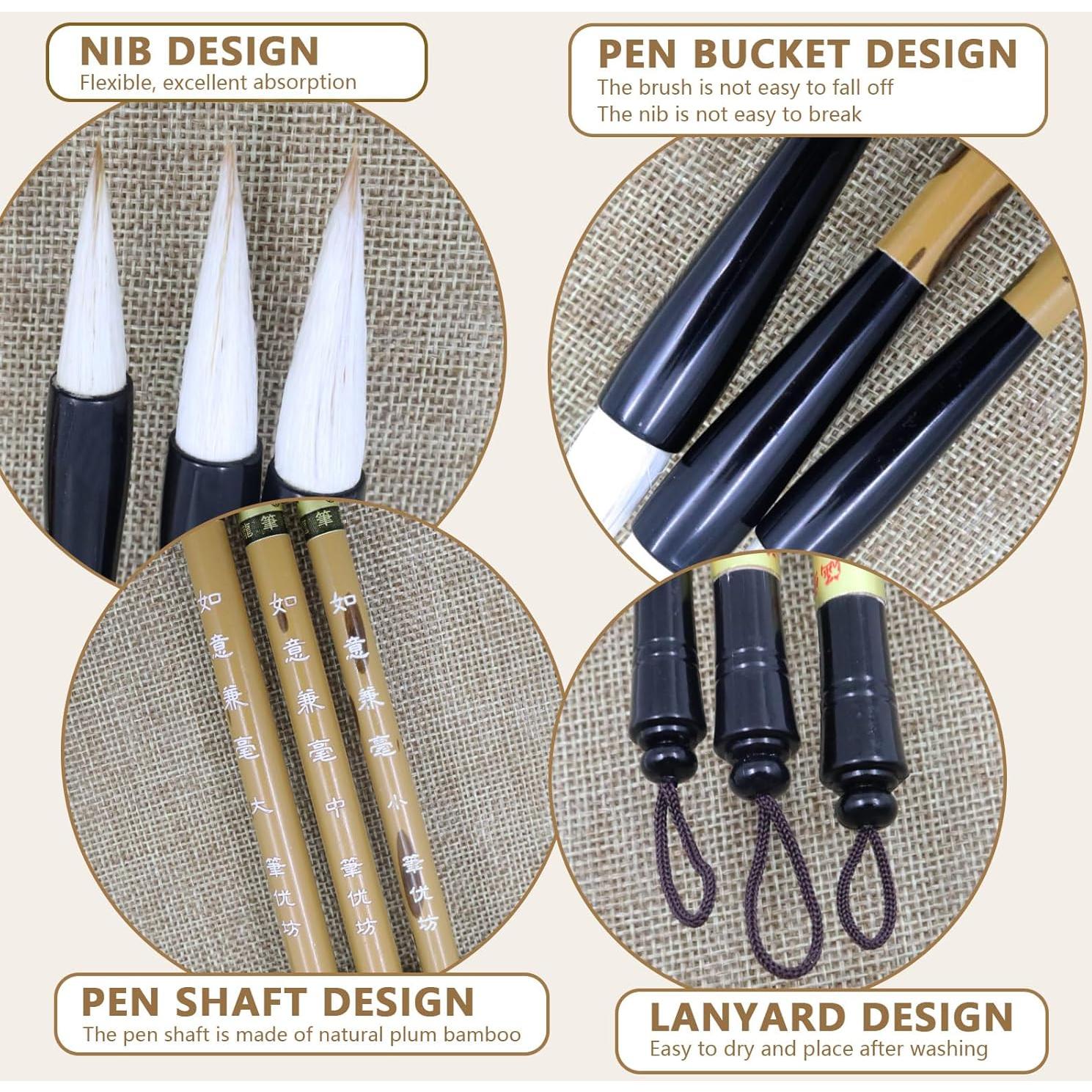 Juego de Pinceles de Caligrafía China Huakaile 3 Tamaños