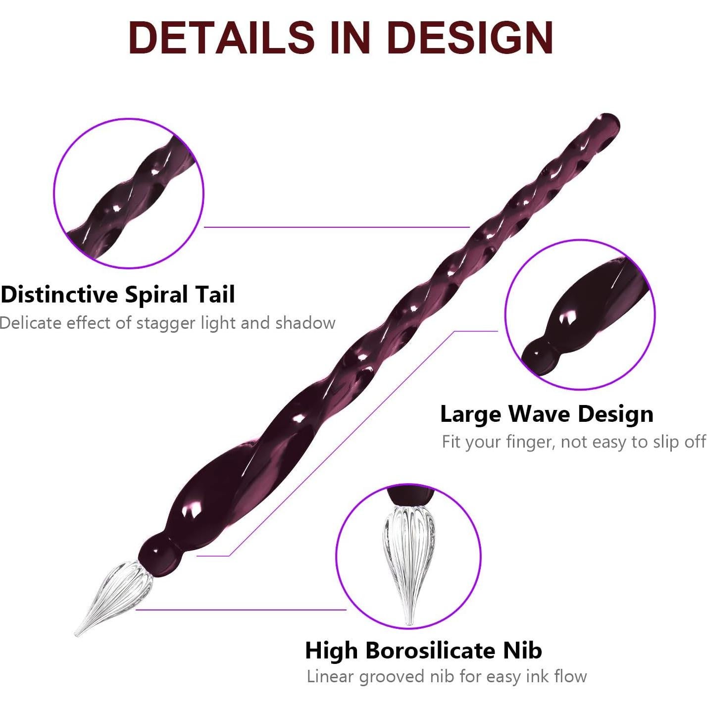 Juego de Plumas de Cristal ESSHOP - 3 Plumas y Tinta Multicolor