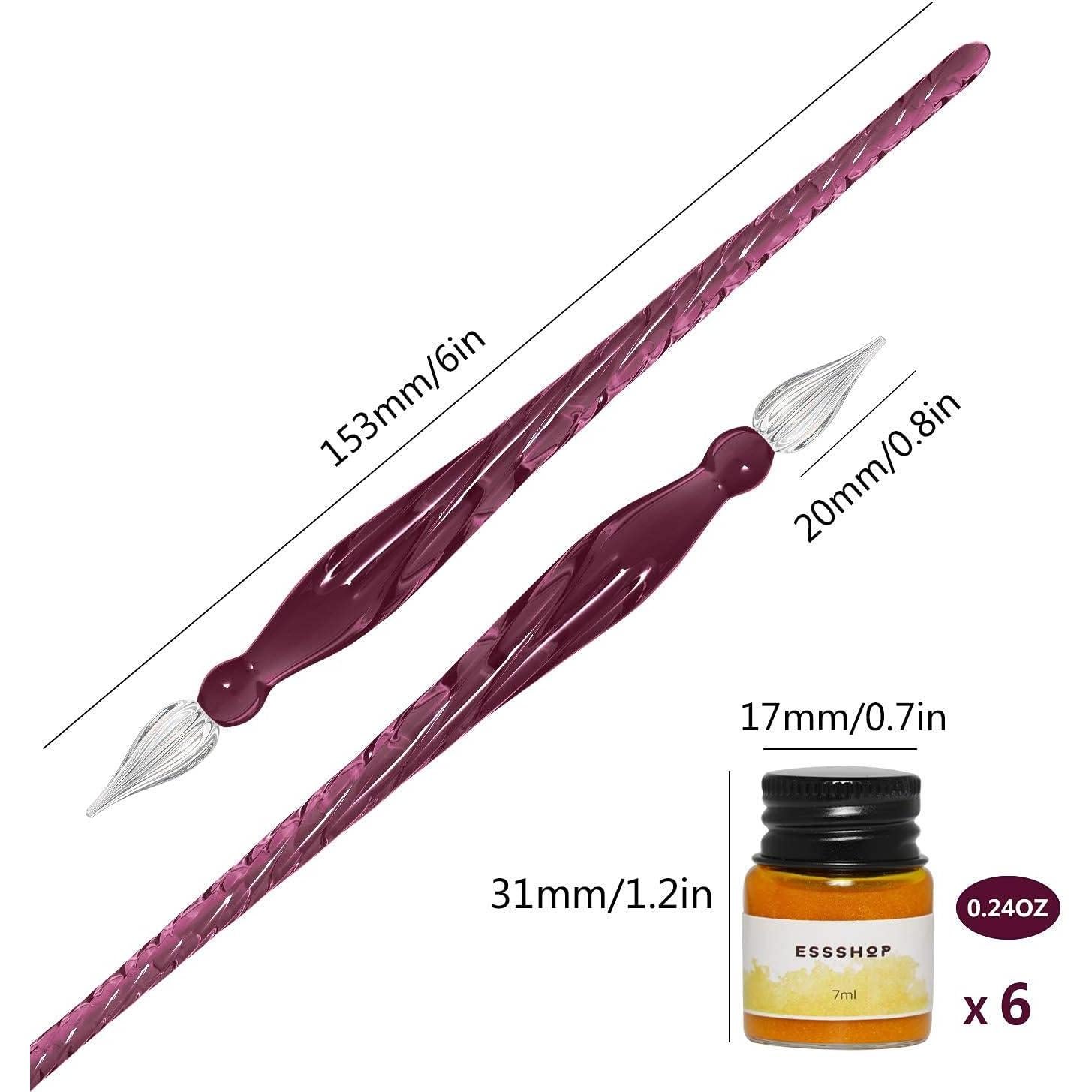 Juego de Plumas de Cristal ESSHOP - 3 Plumas y Tinta Multicolor