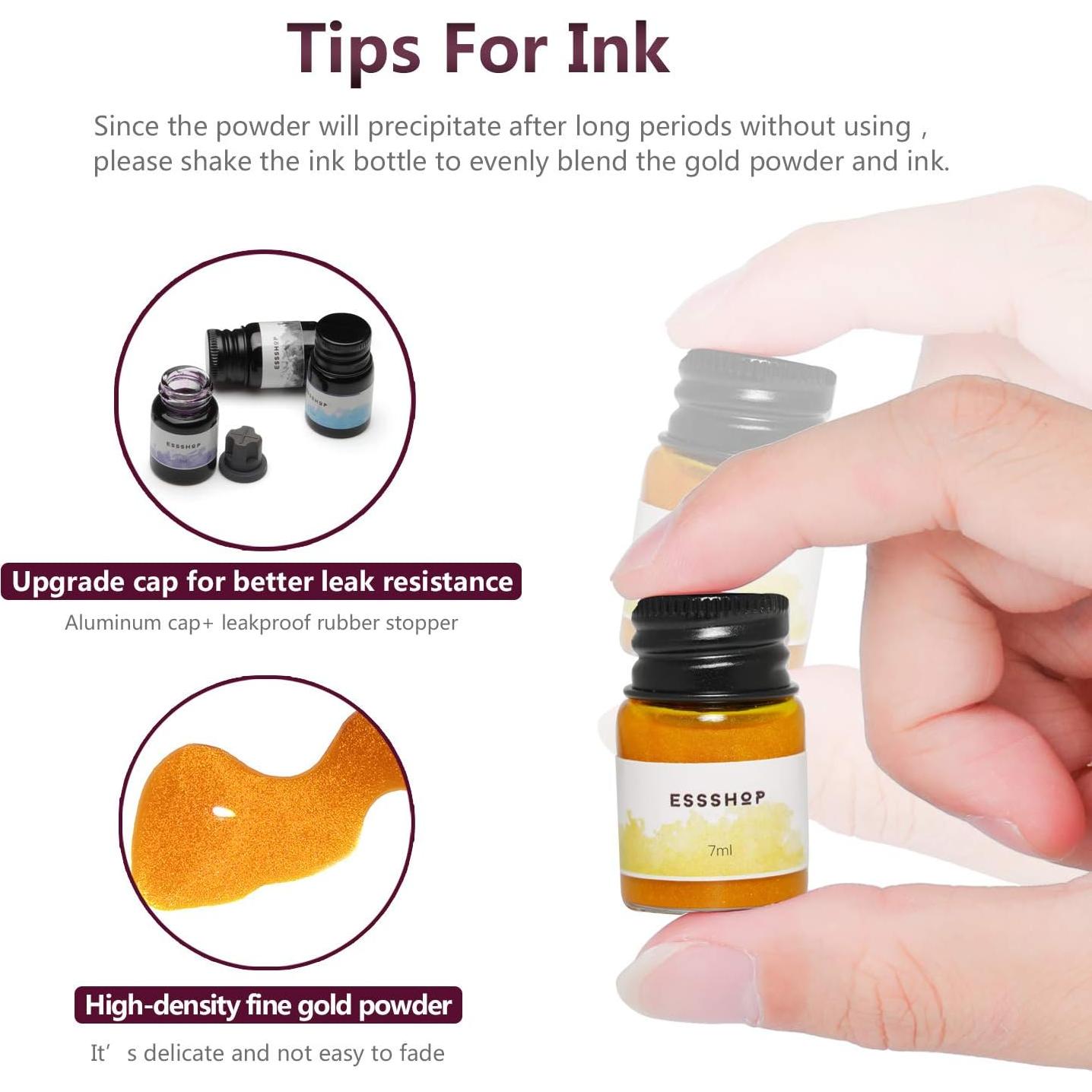 Juego de Plumas de Cristal ESSHOP - 3 Plumas y Tinta Multicolor