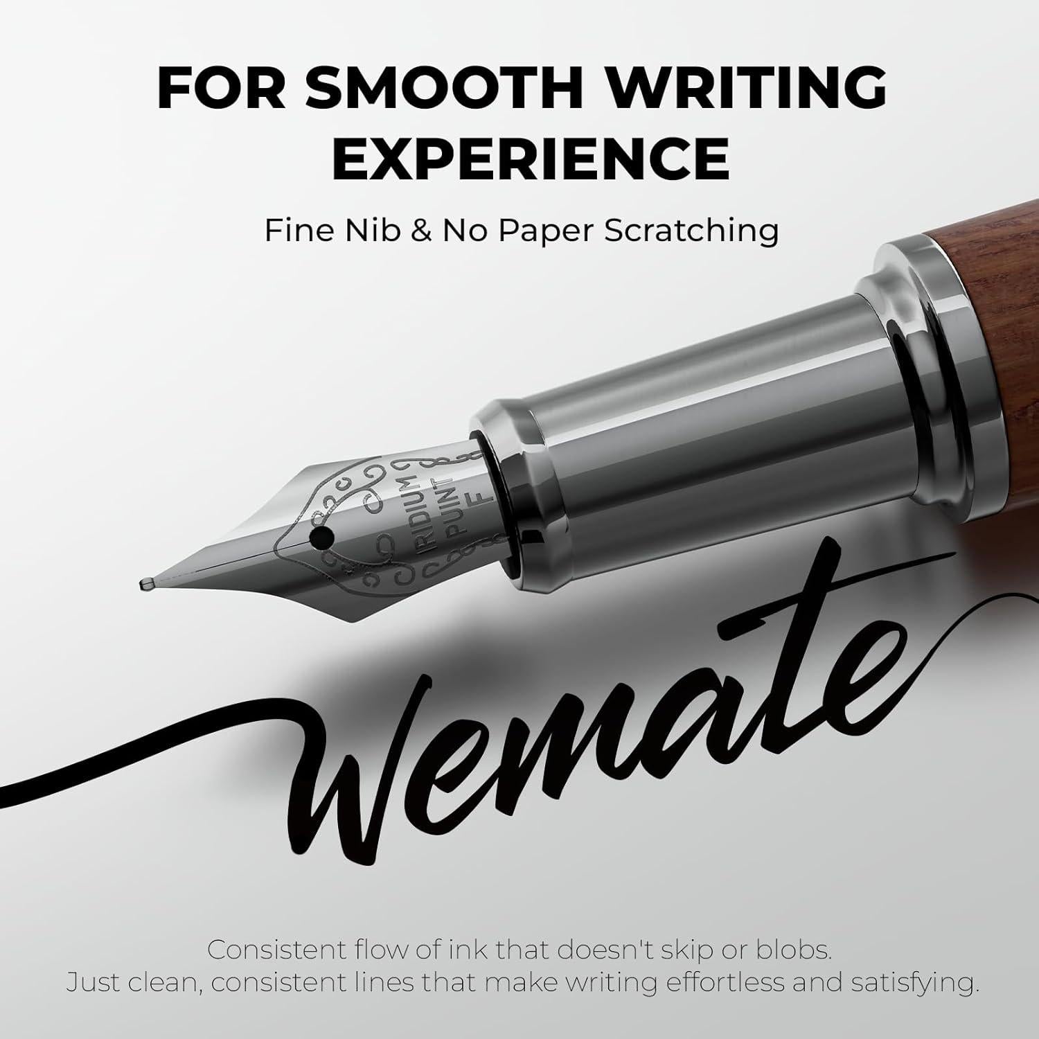 Juego de Pluma Fuente WEMATE Rojo, Punta Fina, 20 Cartuchos