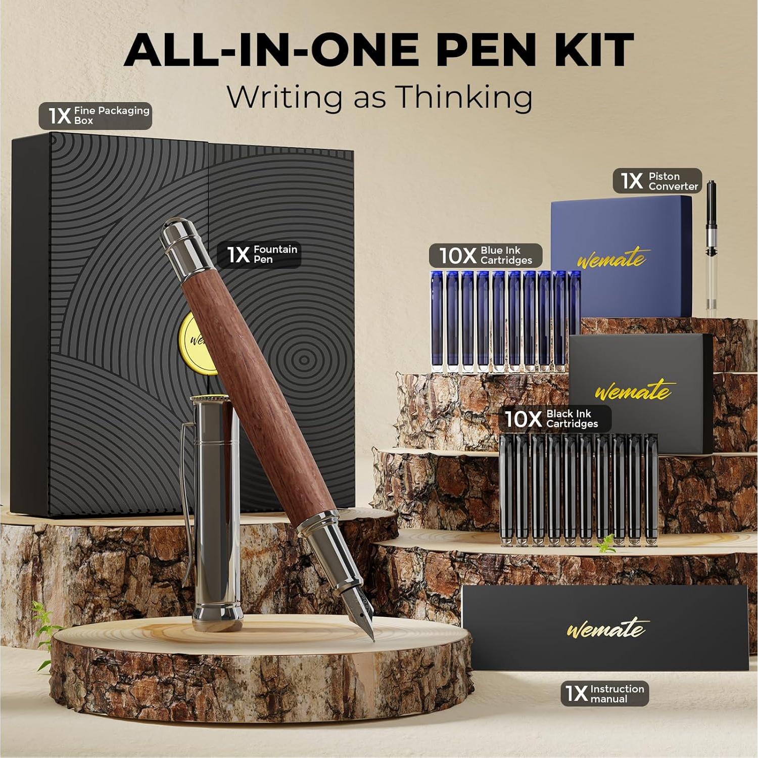 Juego de Pluma Fuente WEMATE Rojo, Punta Fina, 20 Cartuchos