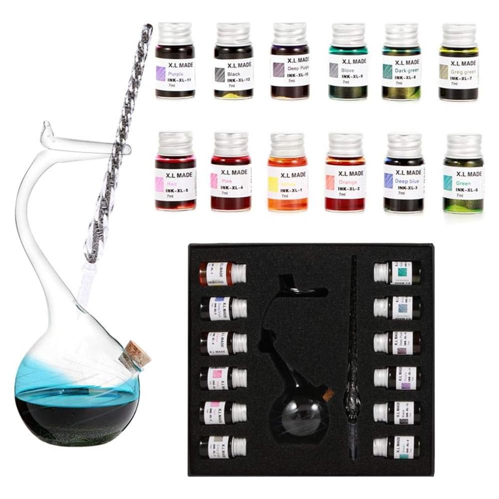 Conjunto de Pluma de Vidrio Thyggzjbs con 12 Tintas Coloridas