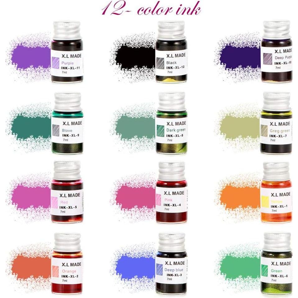 Conjunto de Pluma de Vidrio Thyggzjbs con 12 Tintas Coloridas