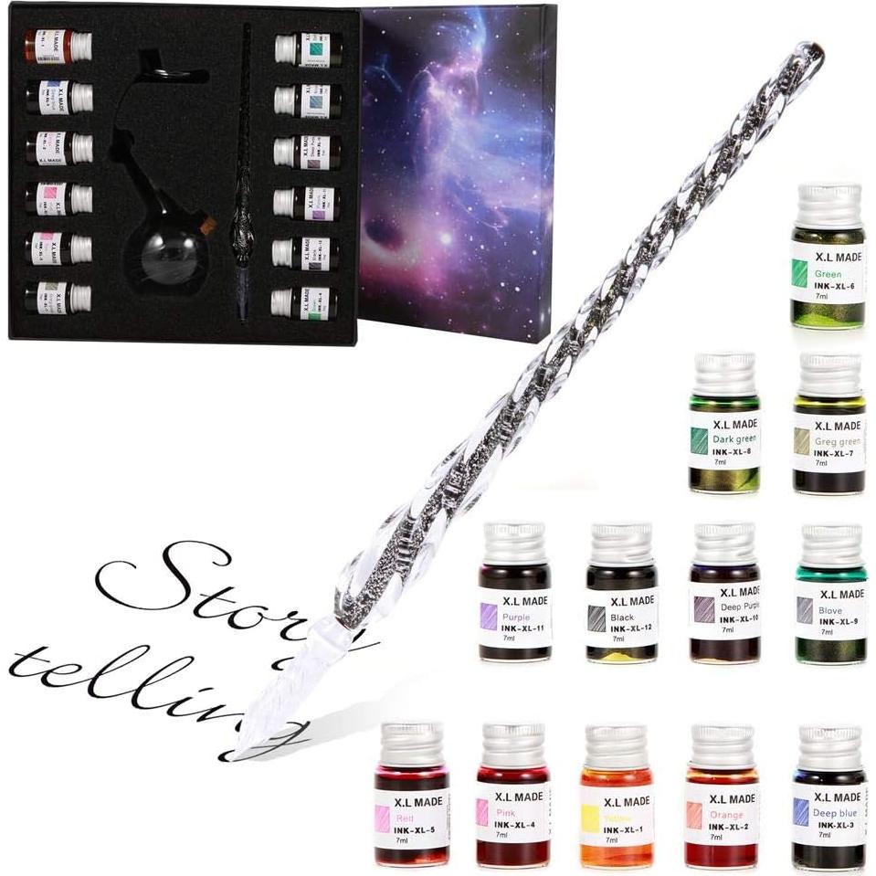 Conjunto de Pluma de Vidrio Thyggzjbs con 12 Tintas Coloridas