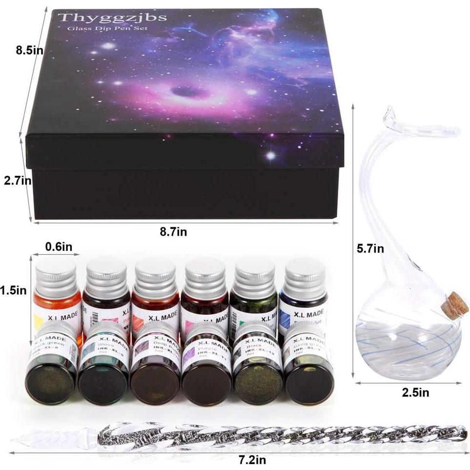 Conjunto de Pluma de Vidrio Thyggzjbs con 12 Tintas Coloridas