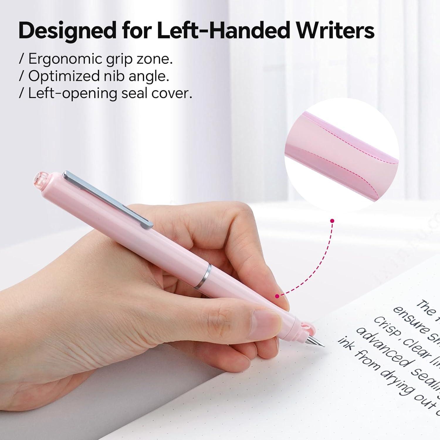 Pluma Fuente para Zurdos WRITECH WRI-784L Rosa con 5 Cartuchos