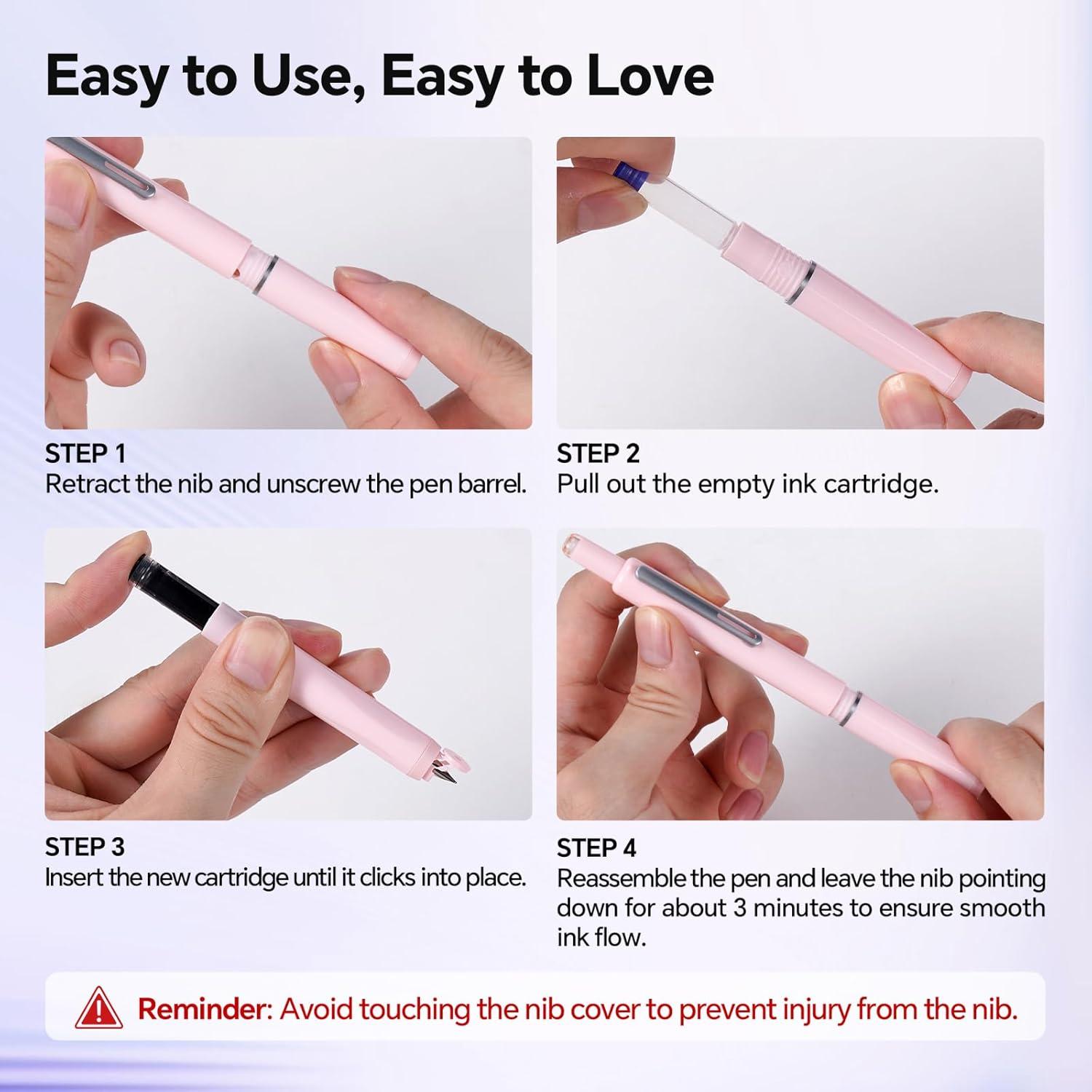 Pluma Fuente para Zurdos WRITECH WRI-784L Rosa con 5 Cartuchos