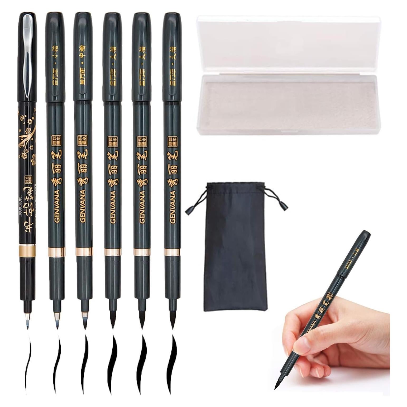 Marcadores de Caligrafía Rilanmit, 6 Piezas, Tinta Negra Recargable