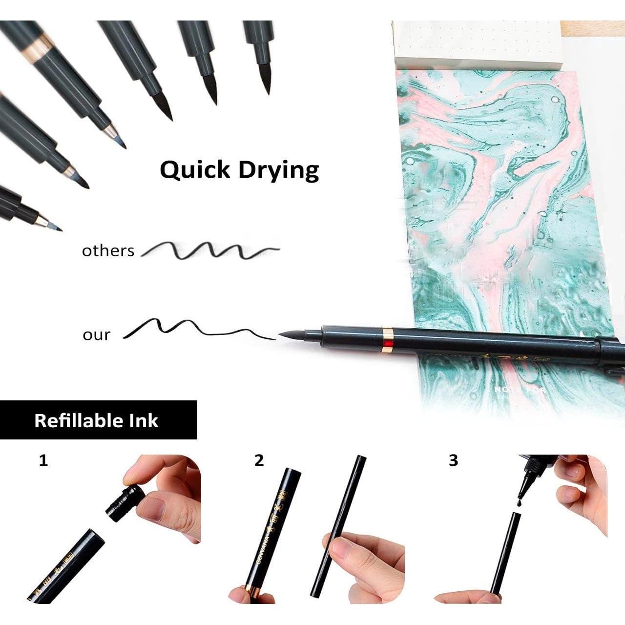 Marcadores de Caligrafía Rilanmit, 6 Piezas, Tinta Negra Recargable