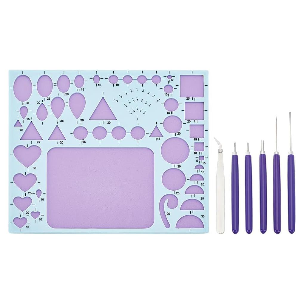 WEBEEDY 7 PCS Paper Quilling Tools Kit for Adult Beginners Slotted Quilling Tool Set with Geometry Ruler,Slotted Pens and Tweezer Different Sizes Paper Quilling Accessory DIY Paper Craft Tool