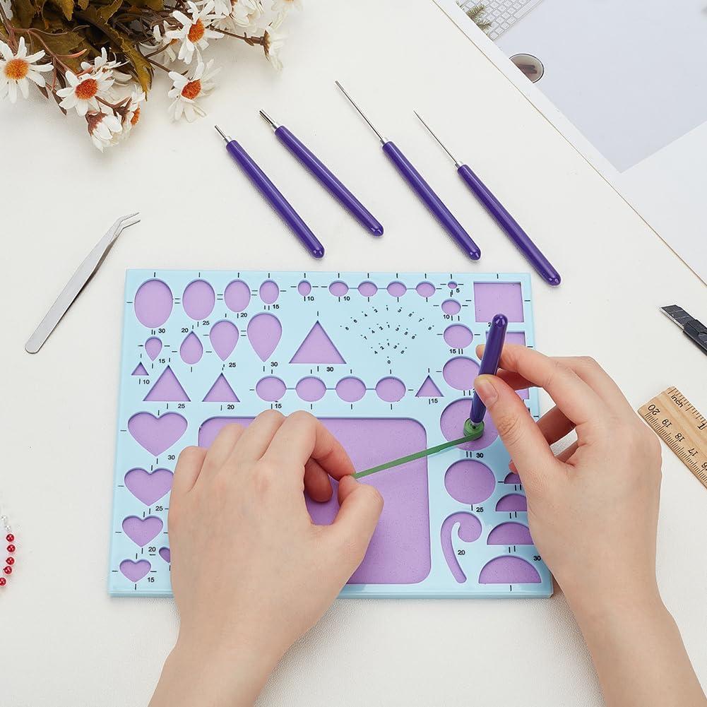 WEBEEDY 7 PCS Paper Quilling Tools Kit for Adult Beginners Slotted Quilling Tool Set with Geometry Ruler,Slotted Pens and Tweezer Different Sizes Paper Quilling Accessory DIY Paper Craft Tool