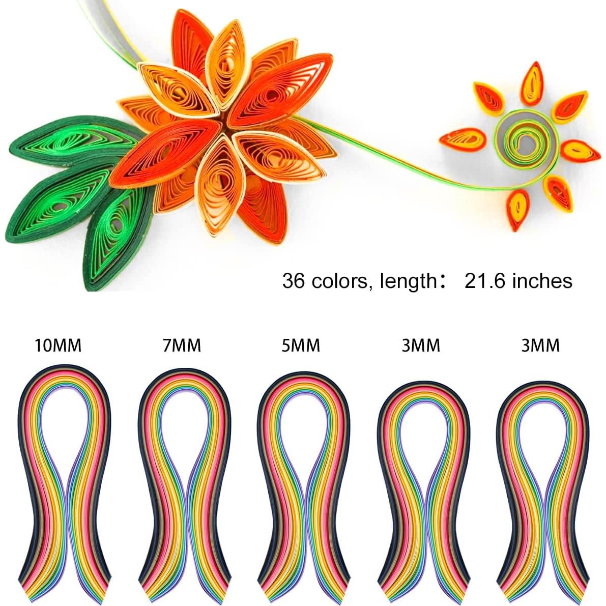 Conjunto de Tiras de Papel Quilling Enenes 36 Colores 54 cm
