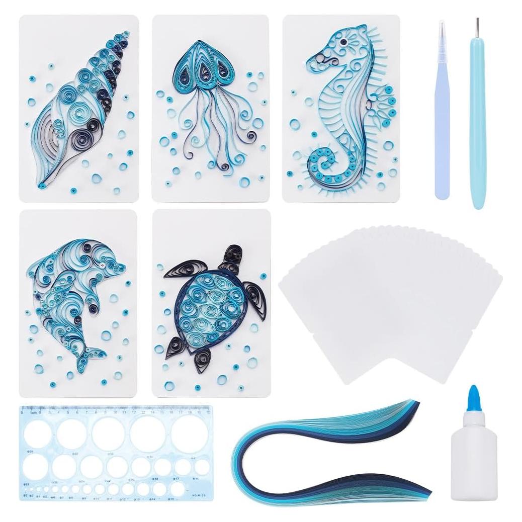 WEBEEDY Paper Quilling Kit 20 Sets DIY Sea Animals Paper Quilling Kit with Paper Quilling Strips Supplies Ocean Greeting Card Making Kits for Beginners DIY Handmade Crafts Home Room Wall Decor Gift