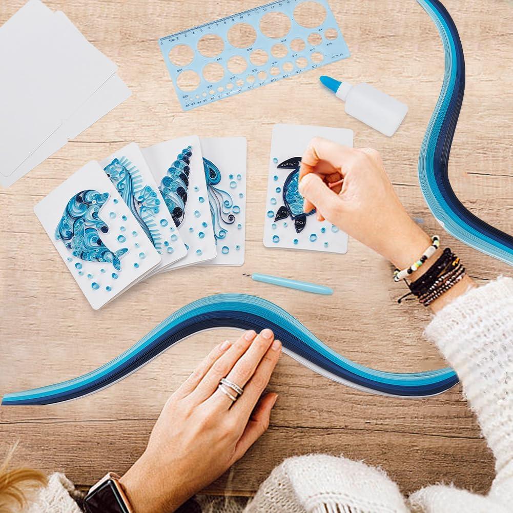 WEBEEDY Paper Quilling Kit 20 Sets DIY Sea Animals Paper Quilling Kit with Paper Quilling Strips Supplies Ocean Greeting Card Making Kits for Beginners DIY Handmade Crafts Home Room Wall Decor Gift