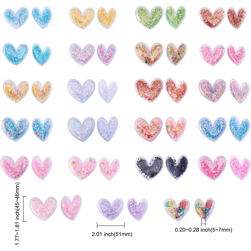 Cabochones Corazón Ipotkitt 50Pcs PVC Brillante 45x51mm