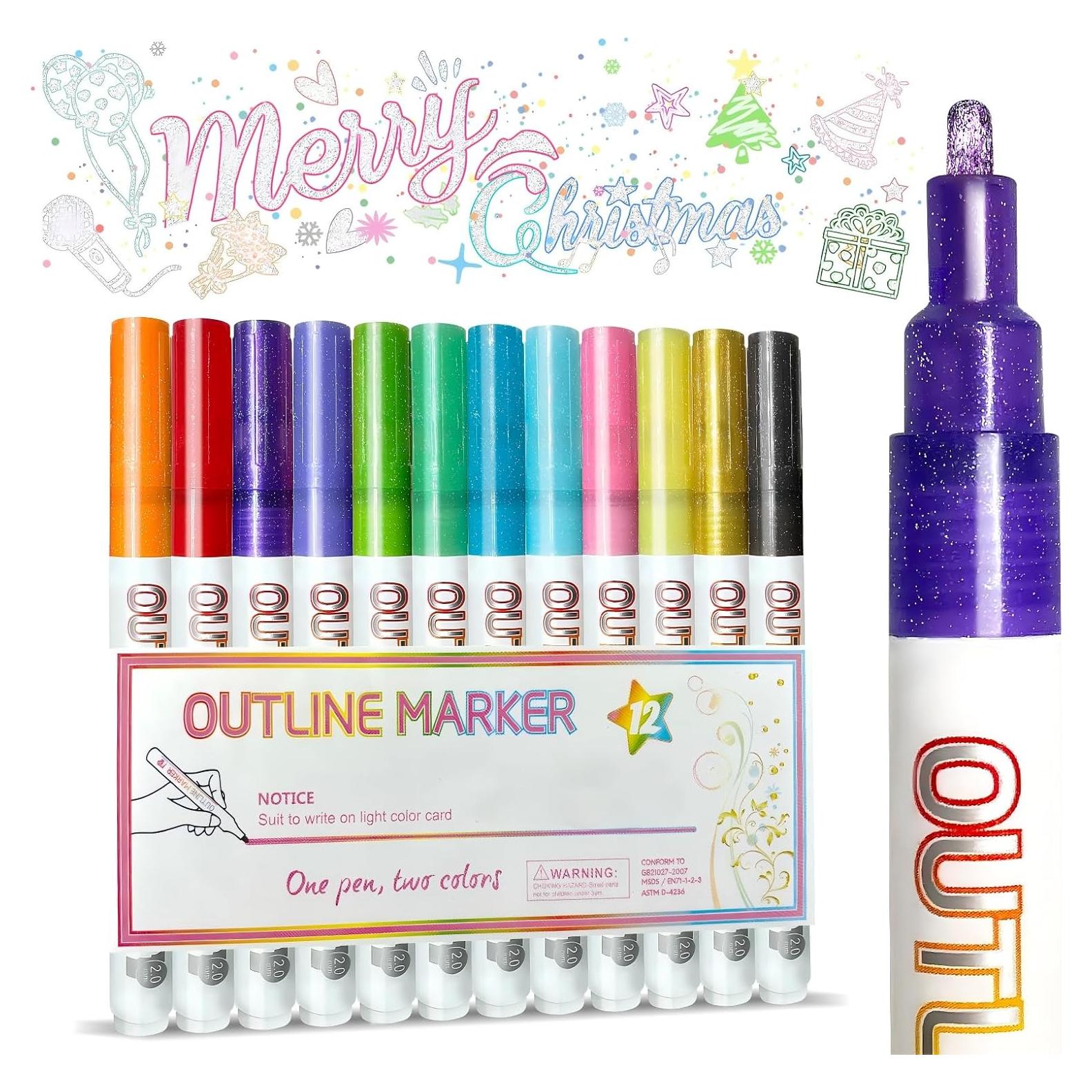 Marcadores Brillantes WISHOMEIN 12 Colores Doble Línea 2mm